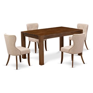 Pemberly Row 5-Piece Wood Dining Set with Linen Seats in Natural/Light Tan