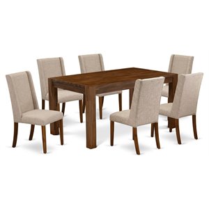 Pemberly Row 7-Piece Wood Dining Set with Linen Chairs in Natural/Clay