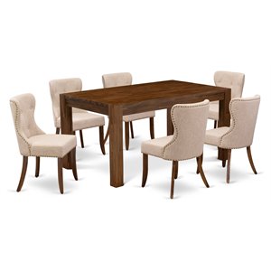 Pemberly Row 7-Piece Dining Set with Button Tufted Chairs in Natural/Tan