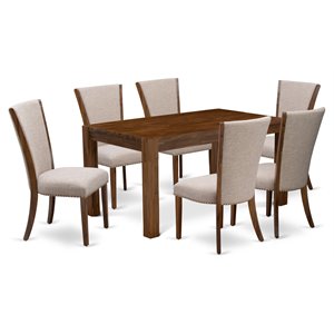 Pemberly Row 7-Piece Wood Dining Set with Upholstered Chairs in Light Tan