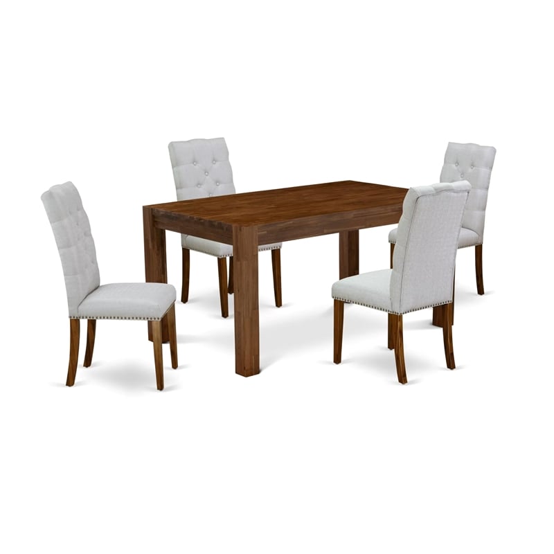 Pemberly Row 5-Piece Dining Set in Natural and Gray with Upholstered Chairs