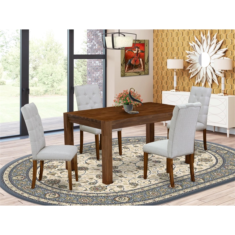 Pemberly Row 5-Piece Dining Set in Natural and Gray with Upholstered Chairs