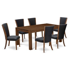 Pemberly Row 7-Piece Dining Set with Parsons Chairs in Walnut/Black Finish