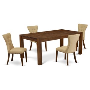 Pemberly Row 5-Piece Wood Dining Set in Walnut with Linen Fabric Seats