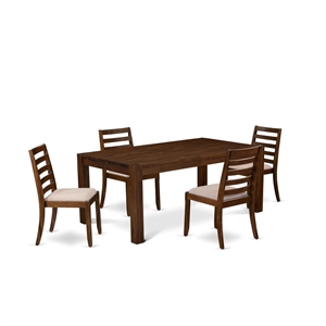 Pemberly Row 5-Piece Dining Set in Antique Walnut and Light Tan Upholstery