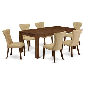 Pemberly Row 7-Piece Wood Dining Set with Parson Chairs in Walnut