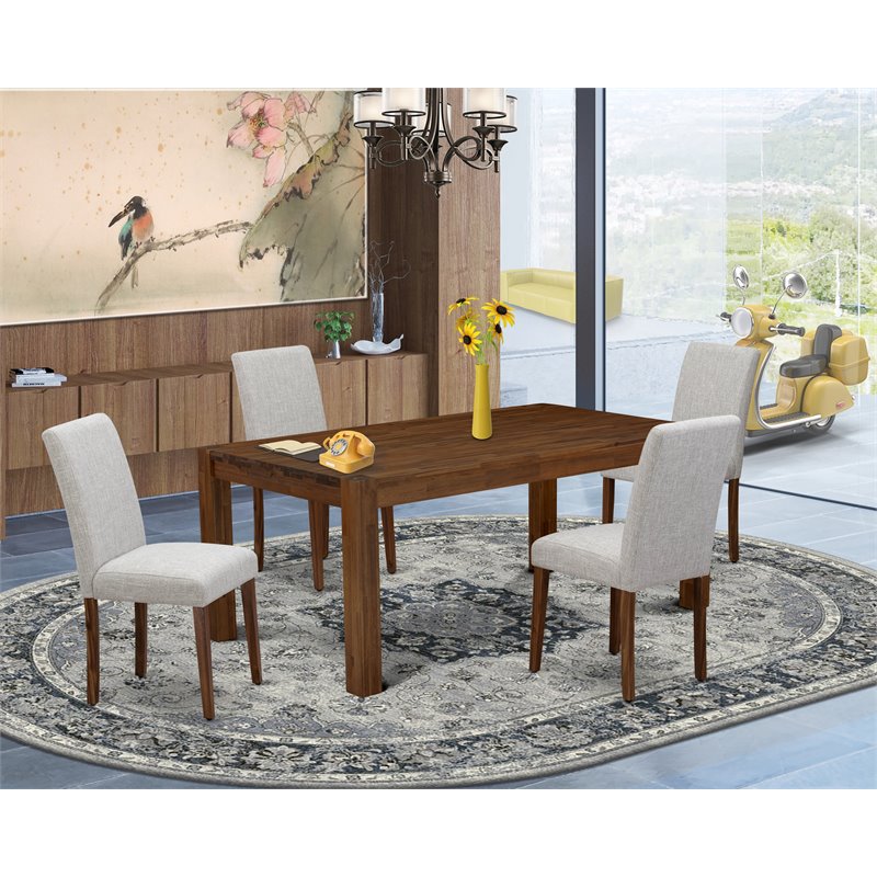 Pemberly Row 5-Piece Wood Dining Set with Doeskin Upholstery in Natural