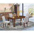 Pemberly Row 5-Piece Wood Dining Set with Doeskin Upholstery in Natural
