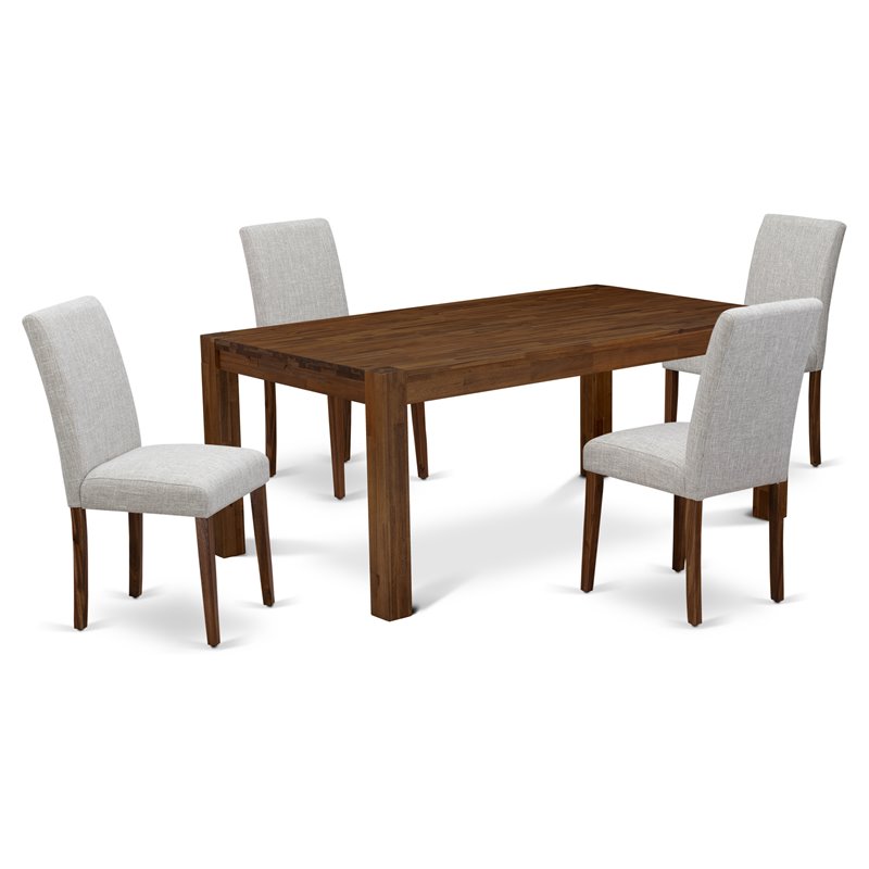 Pemberly Row 5-Piece Wood Dining Set with Doeskin Upholstery in Natural