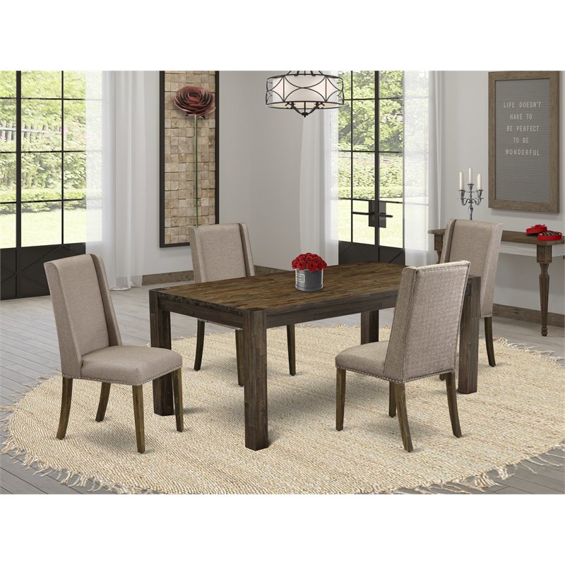 Pemberly Row 5-Piece Wood Dinette Set with Brown Table and Khaki Chairs