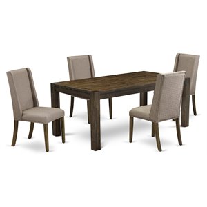 Pemberly Row 5-Piece Wood Dinette Set with Brown Table and Khaki Chairs