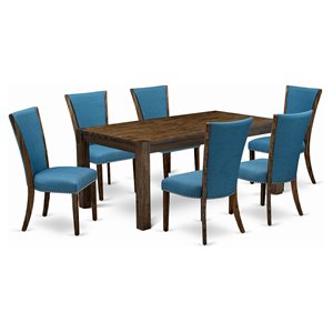 Pemberly Row 7-Piece Dining Set with Jacobean Brown Table and Blue Chairs