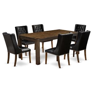 Pemberly Row 7-Piece Dining Set with Jacobean Brown Table and Black Chairs