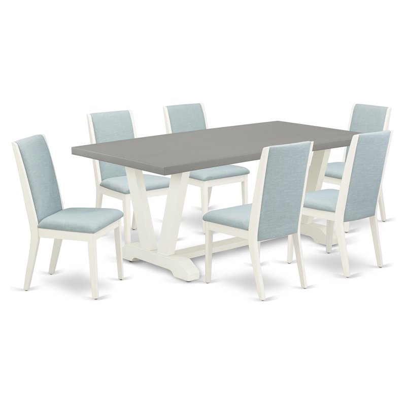 Pemberly Row 7-Piece Wood Dining Set in Linen White and Baby Blue