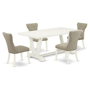 Pemberly Row 5-Piece Dinette Set with Rubber Wood Frame in Linen White