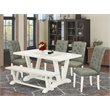 Pemberly Row 6-Piece Wooden Dining Set with Smoke Upholstery in Linen White