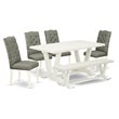 Pemberly Row 6-Piece Wooden Dining Set with Smoke Upholstery in Linen White