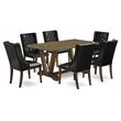 Pemberly Row 7-Piece Dining Set with Black Upholstery and Jacobean Finish