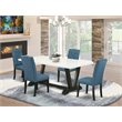 Pemberly Row 5-Piece Wood Dining Set with Black Table and Blue Upholstery