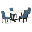 Pemberly Row 5-Piece Wood Dining Set with Black Table and Blue Upholstery