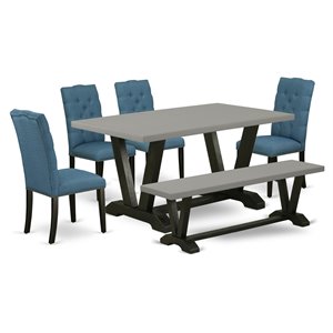 Pemberly Row 6-Piece Wood Dining Set with Bench in Black Finish