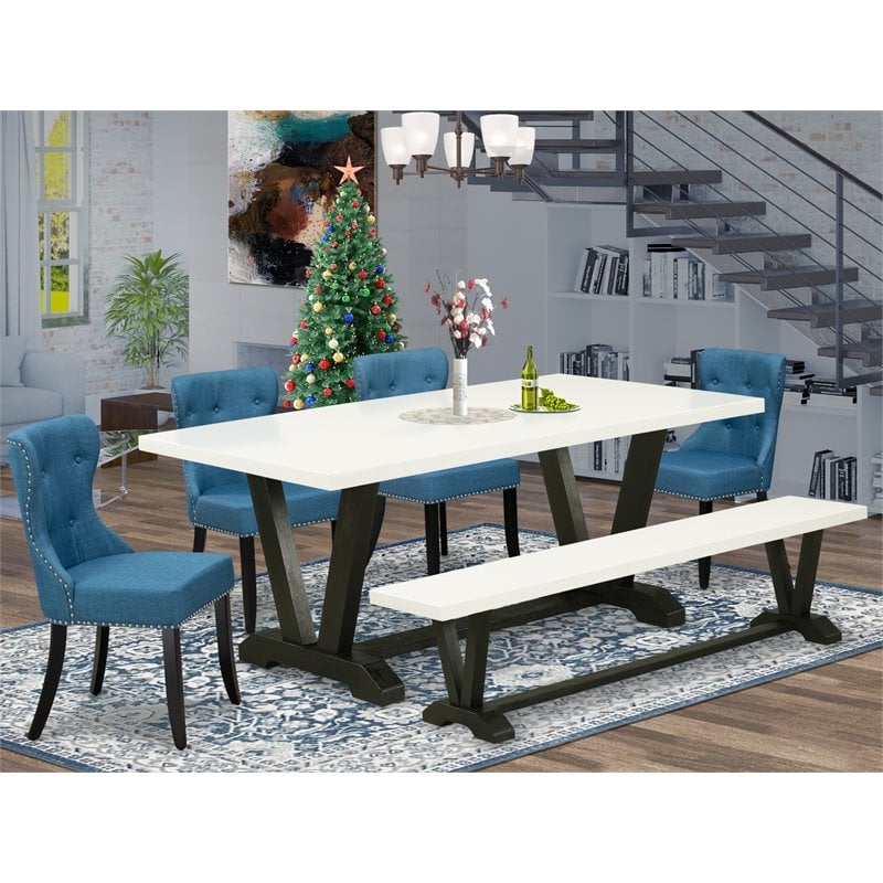 Pemberly Row 6-Piece Wood Dining Set in White & Black Finish