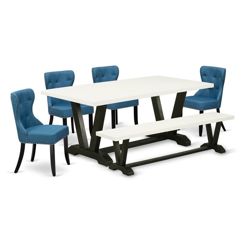 Pemberly Row 6-Piece Wood Dining Set in White & Black Finish