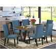 Pemberly Row 7-Piece Wood Dining Set with Cushion Seat in Mineral Blue