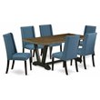 Pemberly Row 7-Piece Wood Dining Set with Cushion Seat in Mineral Blue