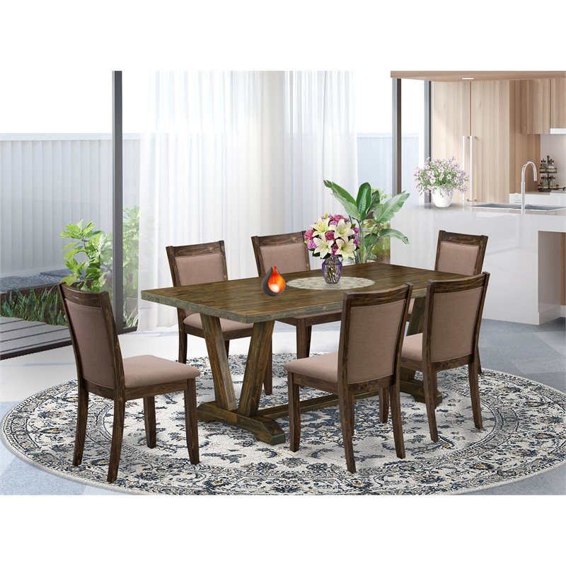 Pemberly Row 7-Piece Acacia Wood Dining Set in Coffee and Jacobean