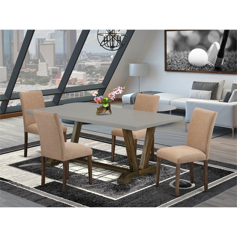 Pemberly Row 5-Piece Rectangular Dining Table Set in Cement Finish