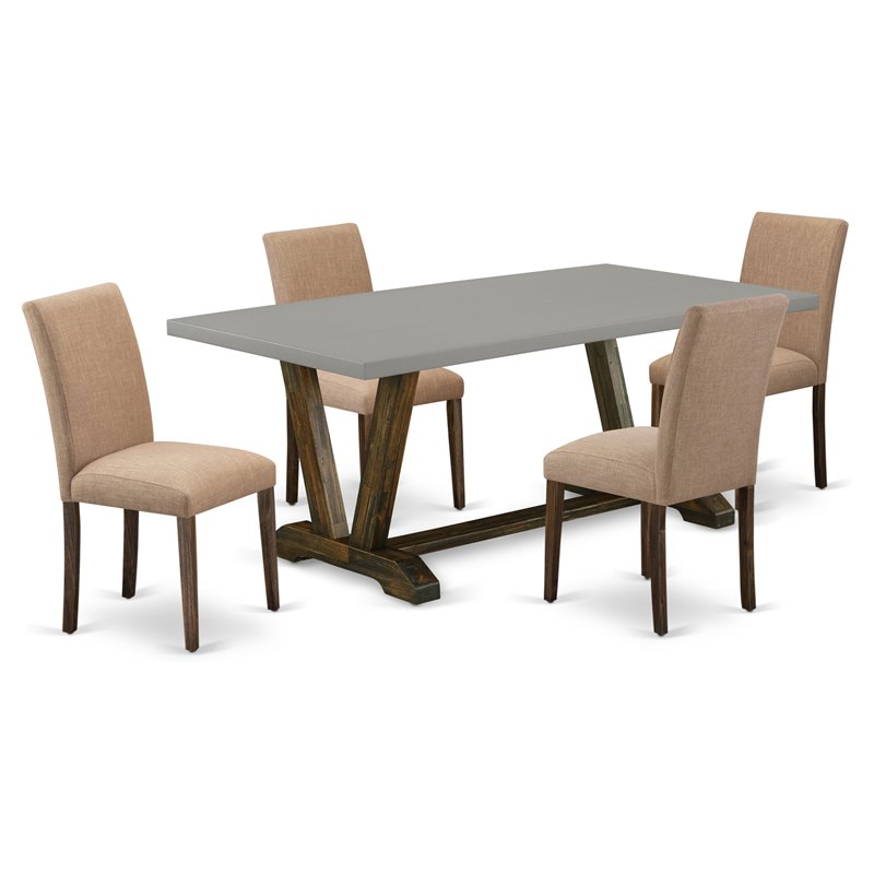 Pemberly Row 5-Piece Rectangular Dining Table Set in Cement Finish