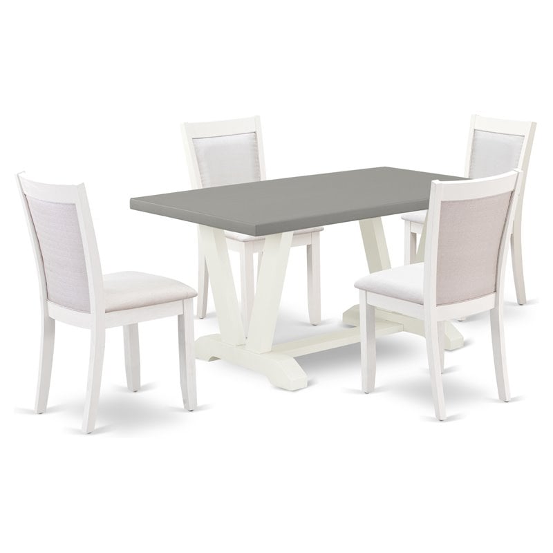 Pemberly Row 5-Piece Acacia Wood Dining Set in Cement and Cream