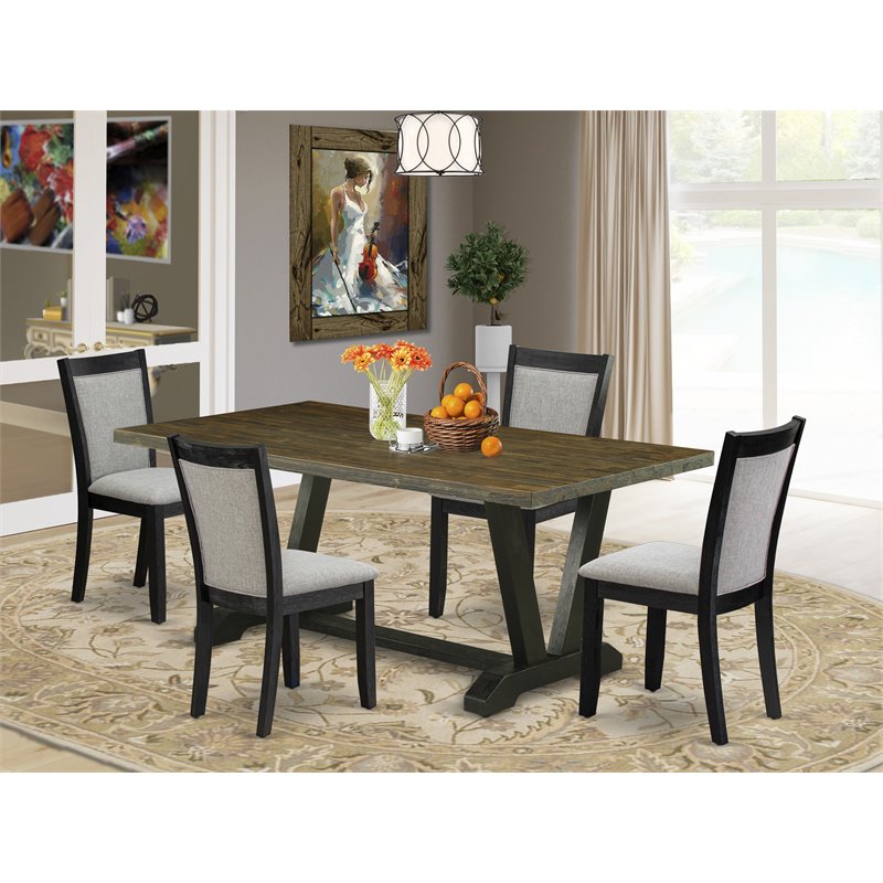 Pemberly Row 5-Piece Acacia Modern Dining Set in Black Gray Jacobean