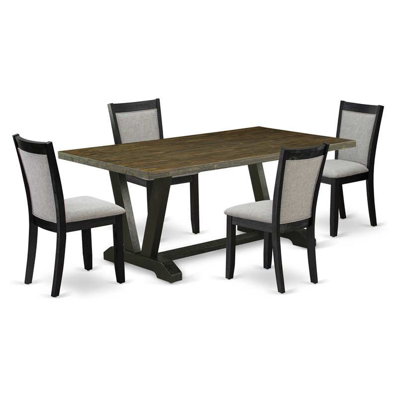 Pemberly Row 5-Piece Acacia Modern Dining Set in Black Gray Jacobean