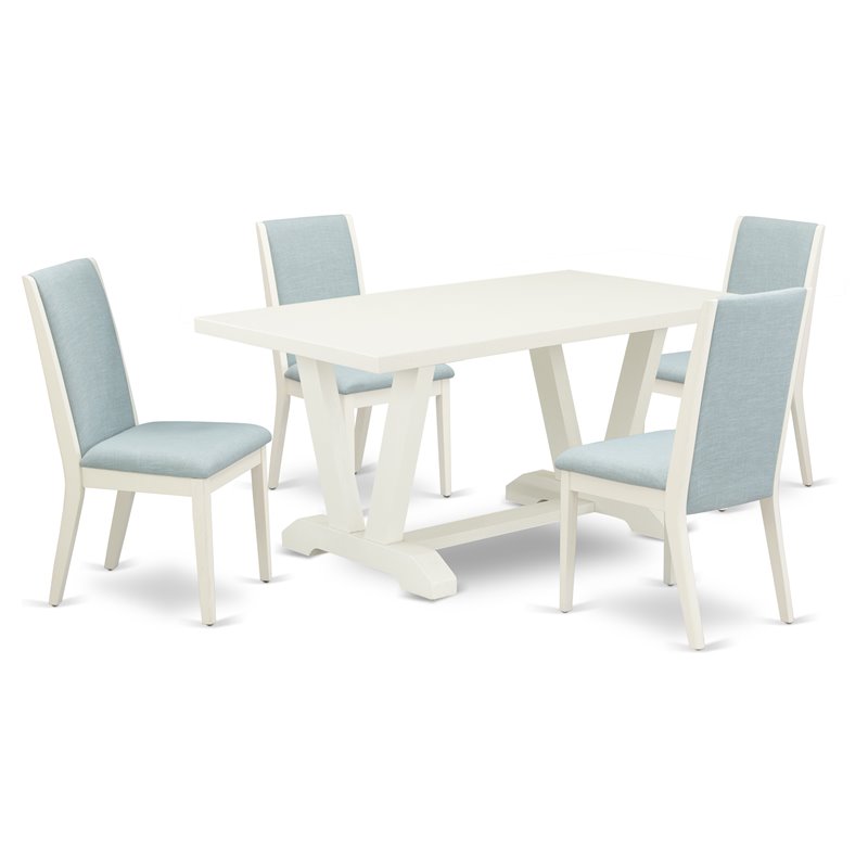 Pemberly Row 5-Piece Acacia Wood Dining Set in Linen White and Baby Blue