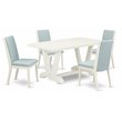 Pemberly Row 5-Piece Acacia Wood Dining Set in Linen White and Baby Blue