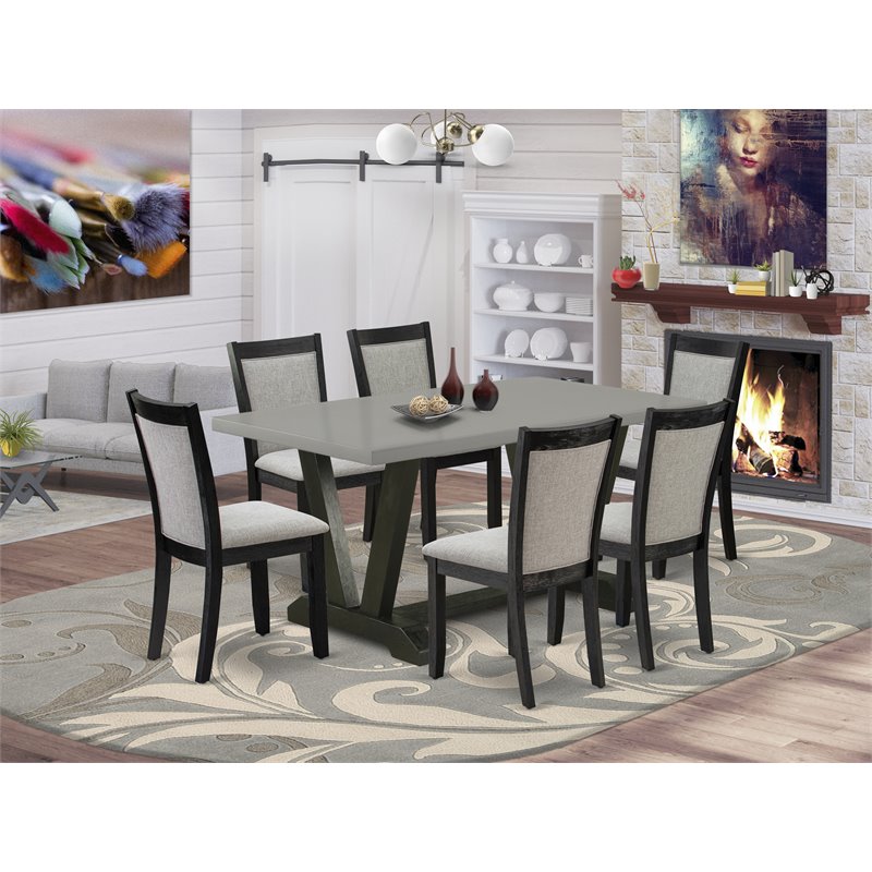 Pemberly Row 7-Piece Acacia Wood Dining Set in Cement and Black Finish