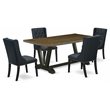 Pemberly Row 5-Piece Wood Dining Set with Fabric Chairs in Black Finish