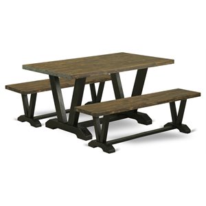 Pemberly Row 3-Piece Wood Dining Table Set in Jacobean Finish