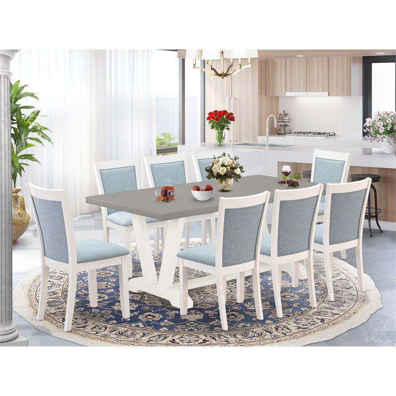 Pemberly Row 9-Piece Acacia Wood Dining Set in Linen White & Baby Blue