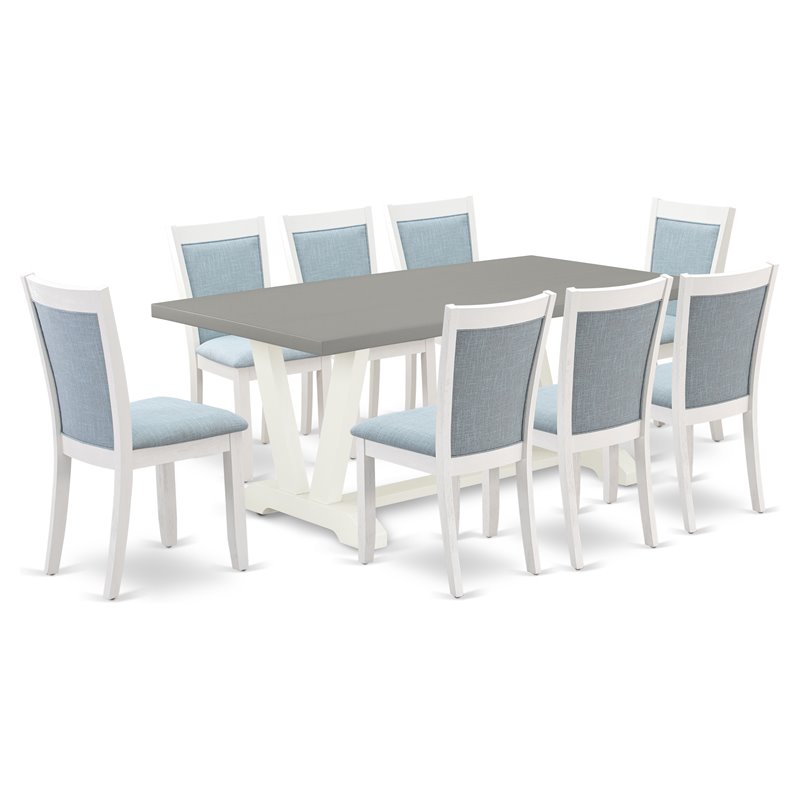 Pemberly Row 9-Piece Acacia Wood Dining Set in Linen White & Baby Blue