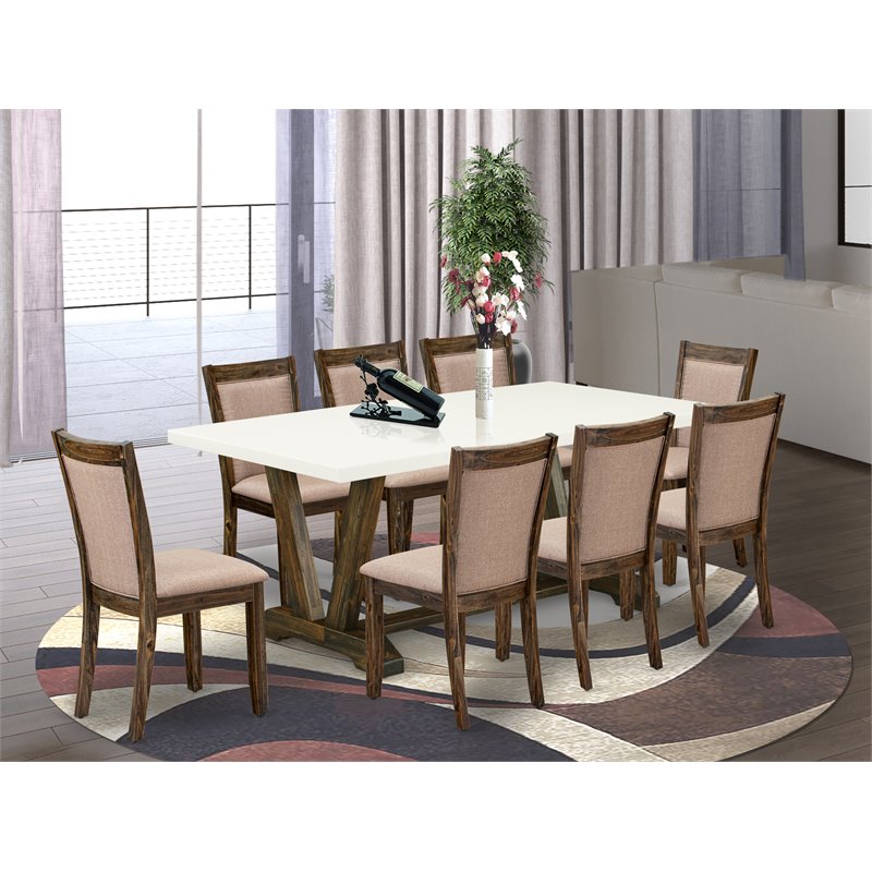 Pemberly Row 9-Piece Acacia Wood Dining Set in Jacobean/Khaki Gray