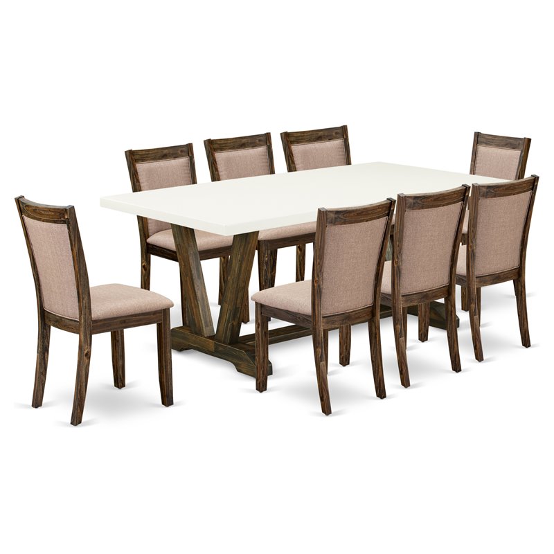Pemberly Row 9-Piece Acacia Wood Dining Set in Jacobean/Khaki Gray