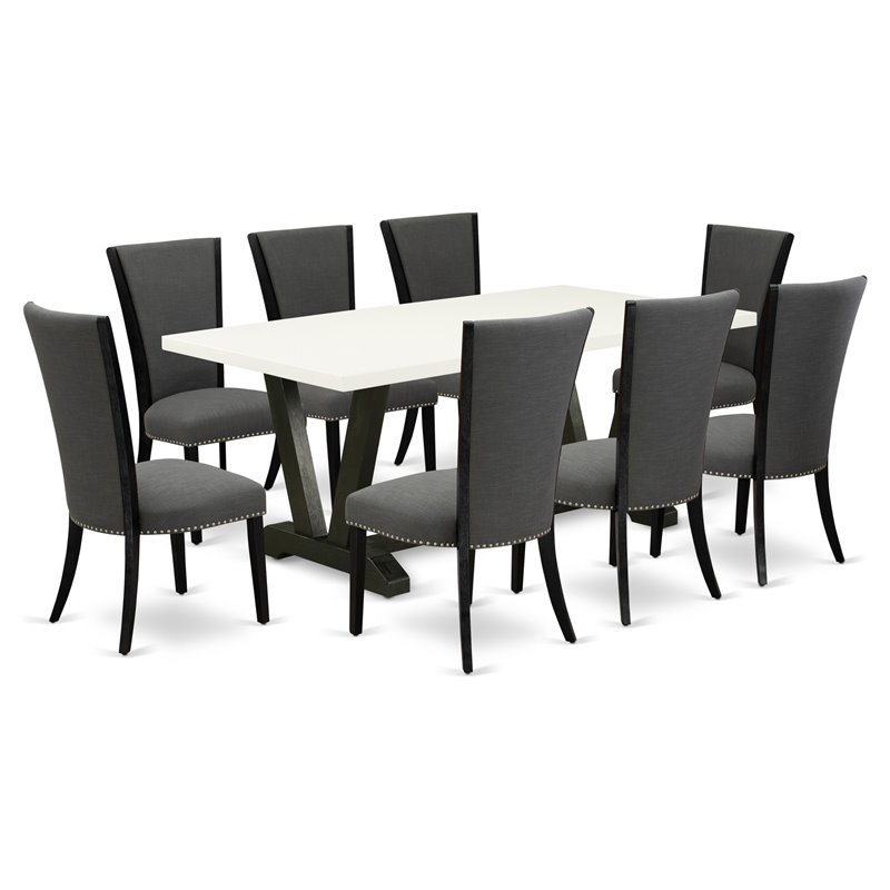 Pemberly Row 9-Piece Wood Dining Set in Dark Gray/Black/White
