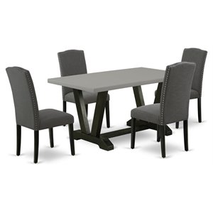 Pemberly Row 5-Piece Wood Dining Room Set in Dark Gotham Gray and Black