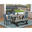 Pemberly Row 6-Piece Wood Dining Set with Bench in Blue and Black