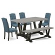 Pemberly Row 6-Piece Wood Dining Set with Bench in Blue and Black