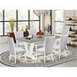 Pemberly Row 7-Piece Wood Dining Set in Gray and Wire Brushed Linen White