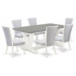 Pemberly Row 7-Piece Wood Dining Set in Gray and Wire Brushed Linen White